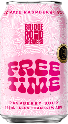 Pink can of 'Free Time' raspberry sour beer by Bridge Road Brewers on a white background
