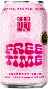 Pink can of 'Free Time' raspberry sour beer by Bridge Road Brewers on a white background