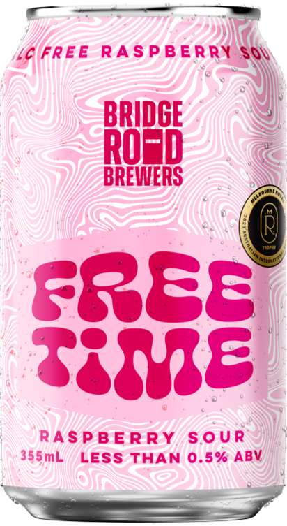 Pink can of 'Free Time' raspberry sour beer by Bridge Road Brewers on a white background