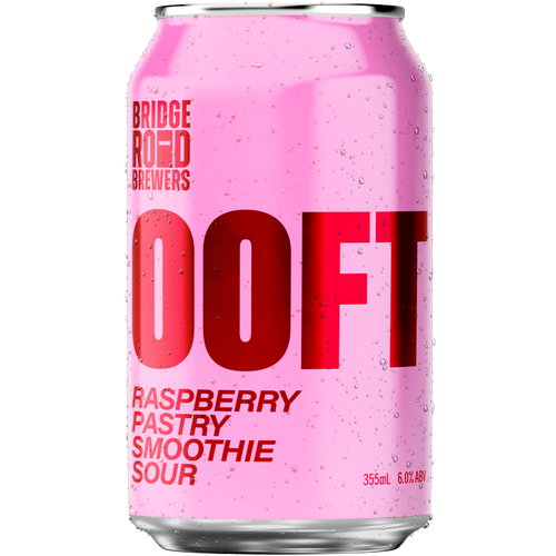 Pink can of Bridge Road Brewers DOFT Raspberry Pastry Smoothie Sour on a white background