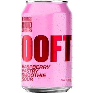 Pink can of Bridge Road Brewers DOFT Raspberry Pastry Smoothie Sour on a white background
